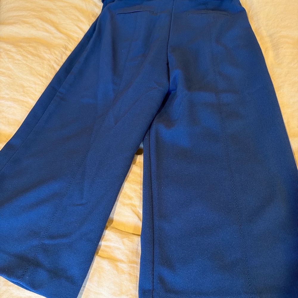 Ann Taylor Petite 8P Blue Belted Wide Leg Cropped Pants Culottes Workwear - Picture 3 of 6